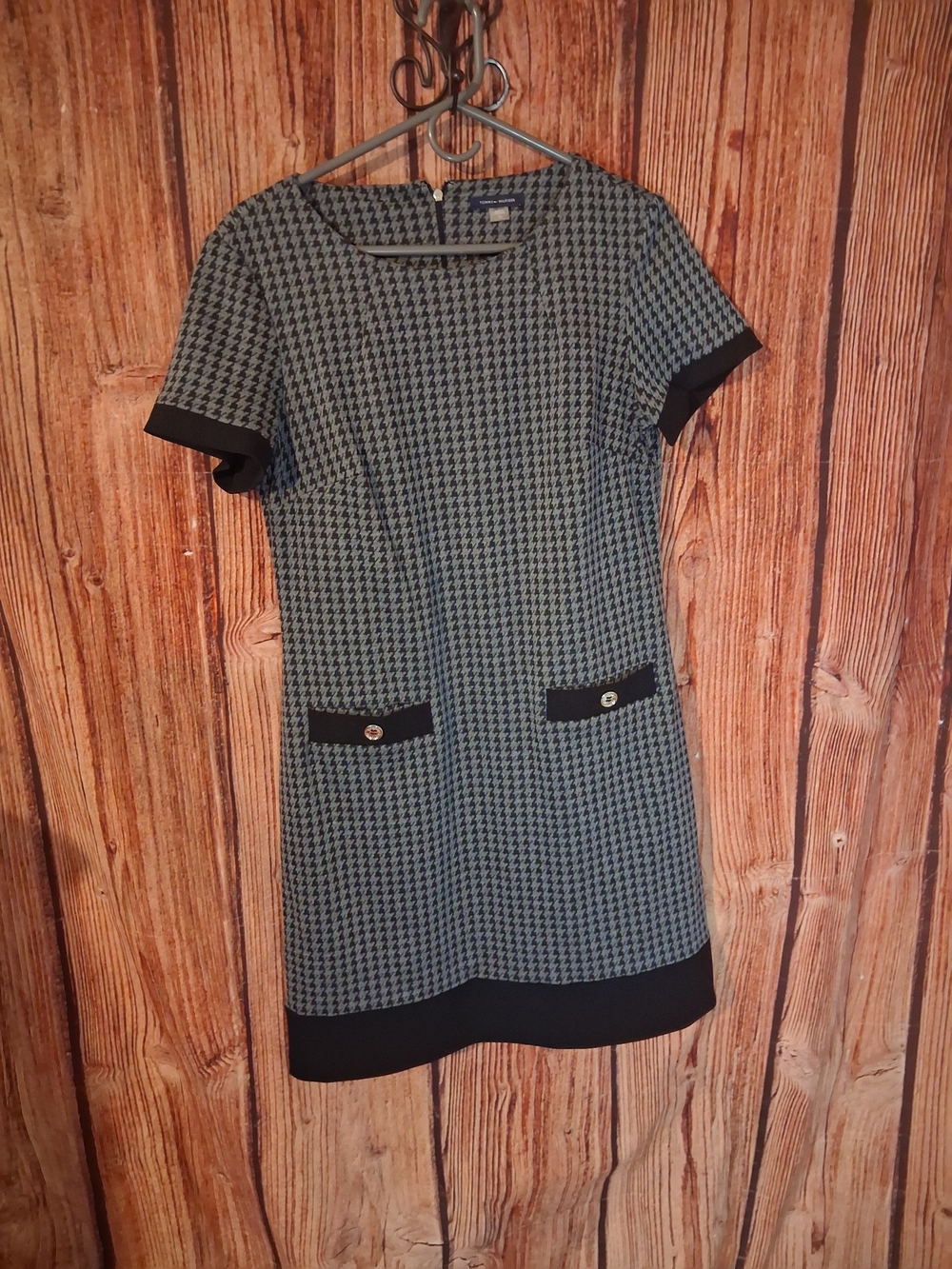 Tommy Hilfiger Black & White Houndstooth Short-Sleeve Shift Dress